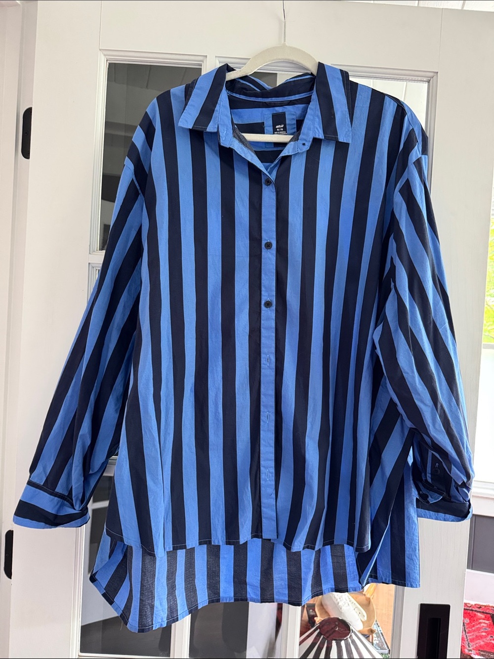 aerie Blue & Navy Vertical Stripe Button-Up Blouse